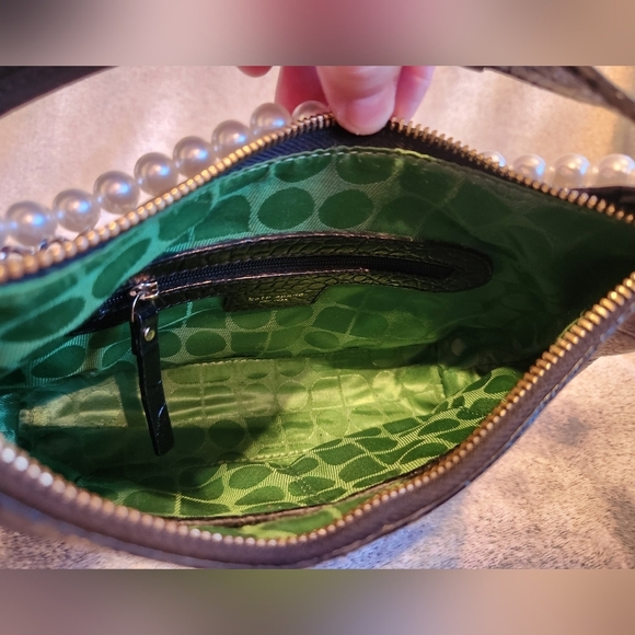 Kate Spade Croc Embossed Leather Shoulder Bag Green Lining EUC - Picture 3 of 16